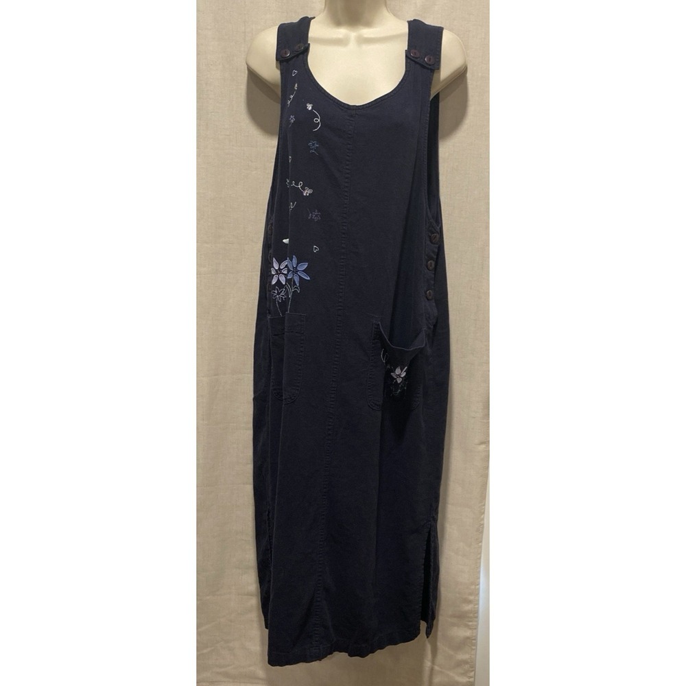 Y2K Christopher & Banks Women's Medium Dark Blue Dress Embroidered Cottage-core